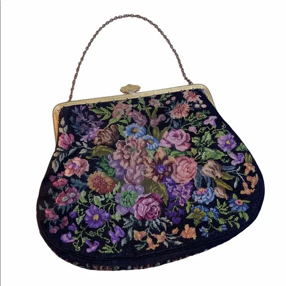 Victorian Handmade petite point Purse flowers Antique needlepoint - Picture 7 of 9
